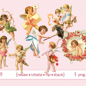 Clipart digital, download instantâneo, imagens vitorianas do dia dos namorados vintage - cupido querubim asas de anjo flores arco e flecha - arquivos PNG 6028