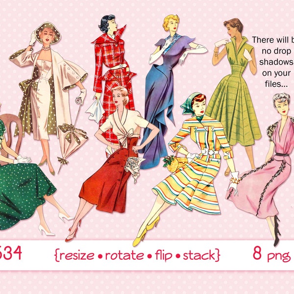 Digital Clipart, instant download, Vintage Women Clipart, clip art, ladies, fashion model, woman clipart, 1950s, 1940s, PNG files 4534