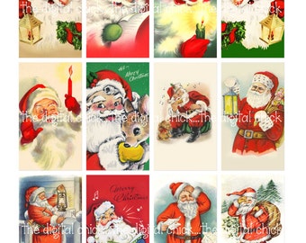 Digital Clipart, Vintage Christmas Card Images--Santa Claus St Nick Saint Nicholas Father Christmas--8.5 by 11--Digital Collage Sheet  1359