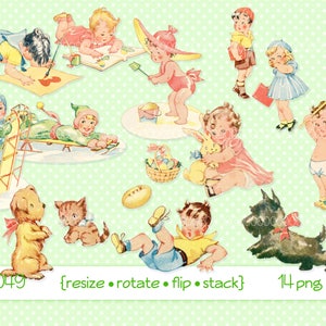 Clipart digital, download instantâneo, clipart vintage para bebês, crianças, cachorro, cachorrinho, menina, gatinho, brinquedos para meninos, livros de trenós - arquivos para impressão png 4049