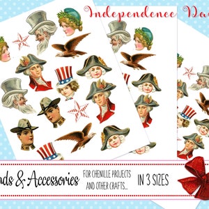 Printable Heads for Chenille Ornaments, Vintage July 4th Images, George Washington, Uncle Sam,  4th of July, Independence day   #JUL4-2