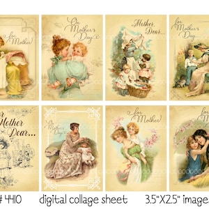 ビンテージの母の日画像、クリップアート、母親と子供、子供 - デジタルコラージュシート（8.5 x 11 インチ）4410 をダウンロード