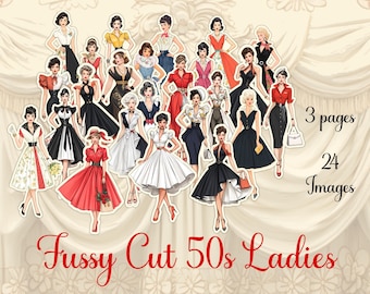 Fussy Cut 1950s Fashion Ladies: Printable Ephemera (Digital Download)