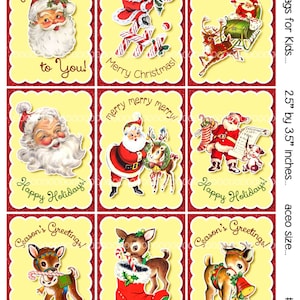 Digital Clipart, instant download, Vintage Christmas Cards or Tags for Kids--Santa Claus, Reindeer--8.5 by 11--Digital Collage Sheet 1921
