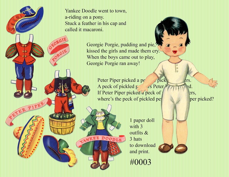 Vintage Nursery Rhyme Paper Dolls Paperdolls and Clothes Etsy