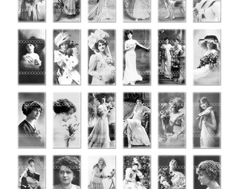 Digital Clipart, instant download, Vintage Ladies, Domino Tile, fancy--Digital Collage Sheet (8.5 by 11 inches) 24 1 by 2 inch images  55