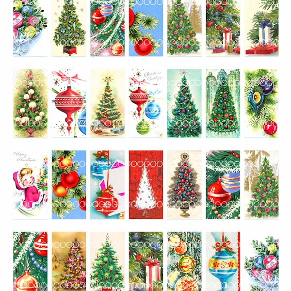 Christmas clipart, instant download, domino pendant--Christmas trees, ornament, decoration--printable digital collage sheet, 8.5 by 11 1503