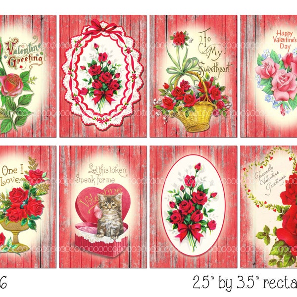 Digital Clipart, instant download, Valentines cards, tags, hearts, roses, kitten, Digital Collage Sheet (8.5 by 11 inches) 2106