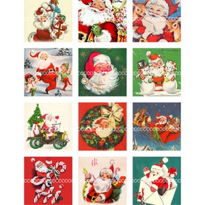 Digitale clipart, Instant Download--Santa Claus Christmas-illustraties, krans sneeuwpop rendieren slee--8,5 x 11--digitaal collageblad 1208
