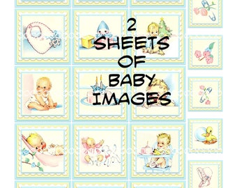 Digital Clipart, instant download, Vintage Baby Card Images babies baby girl boy baby toys stamps--8.5 by 11--2 Digital Collage Sheets  4053