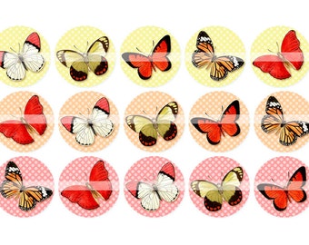 Digital Clipart, instant download, vintage butterflies, butterfly, 1 inch circles, bottlecaps, Digital Collage Sheet (4 by 6 inches)   297