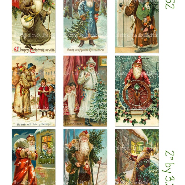 Digital Clipart, Instant Download, Vintage Christmas Card Images--Old World Santa Claus Saint Nicholas--8.5 by 11 Digital Collage Sheet 1352