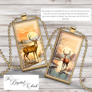 Winter, Christmas clipart, 1x2 inch domino, holiday printable digital collage sheet, print for pendants, sunset, churches, deer, snow scene