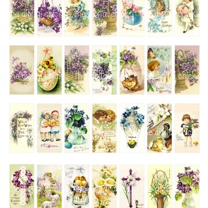 1 von 2 Domino Collage Bogen, sofortiger download, Vintage Ostern, Veilchen Kinder Küken Eier Lilie--8,5 von 11--Digital Collage Sheet 1371