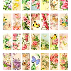 1 by 2 domino collage sheet, instant download, vintage rose domino pendant tile butterfly, flowers  8.5 by 11, Digital Collage Sheet 1856