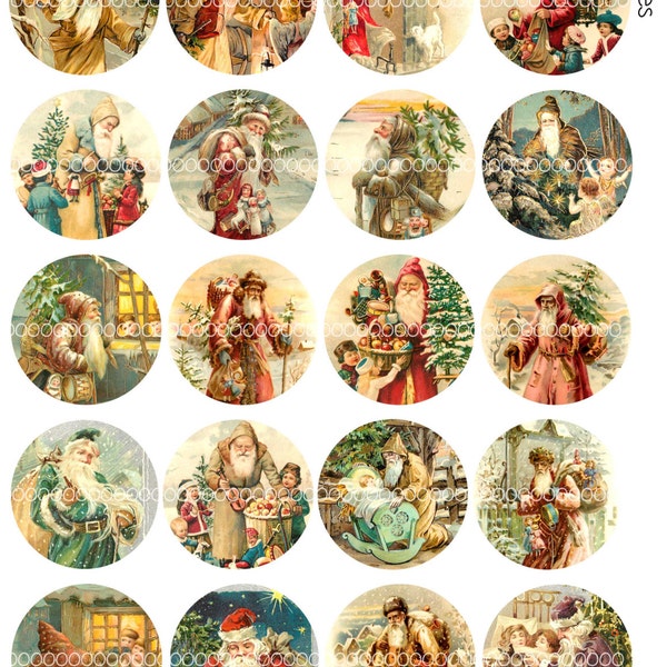 Digital Clipart,  Christmas Old World Santa Claus Saint Nick 2" and 3” circles--Digital Collage Sheet (8.5 by 11 inches) 1933