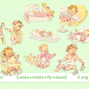 Clipart digital, download instantâneo, clipart vintage para bebês, crianças, infantil, cadeira alta, menina, brinquedos para bebês, para impressão png arquivos 2464