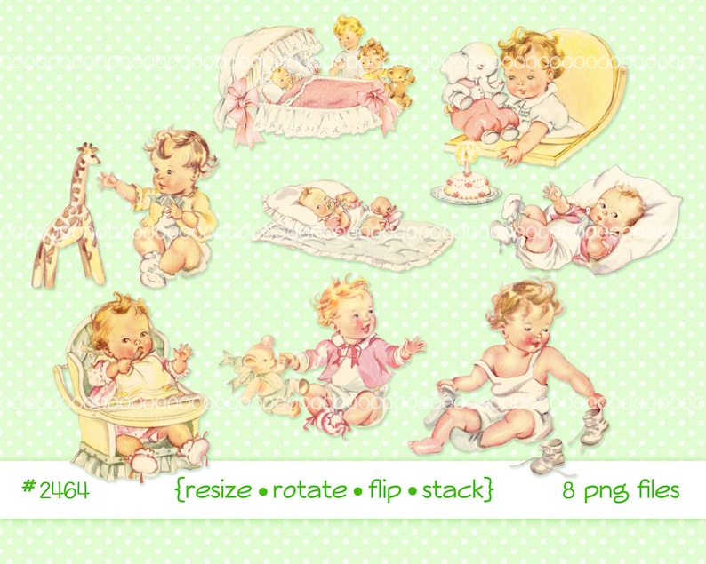 baby girl high chair infant vintage baby clip art Digital Clipart instant download toddlers baby toys printable png files 2464