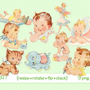 Clipart digital, download instantâneo, clipart vintage para bebês, crianças, infantil, enfermeira, menina, gatinho, menino brinquedos para bebês, para impressão png arquivos 4047