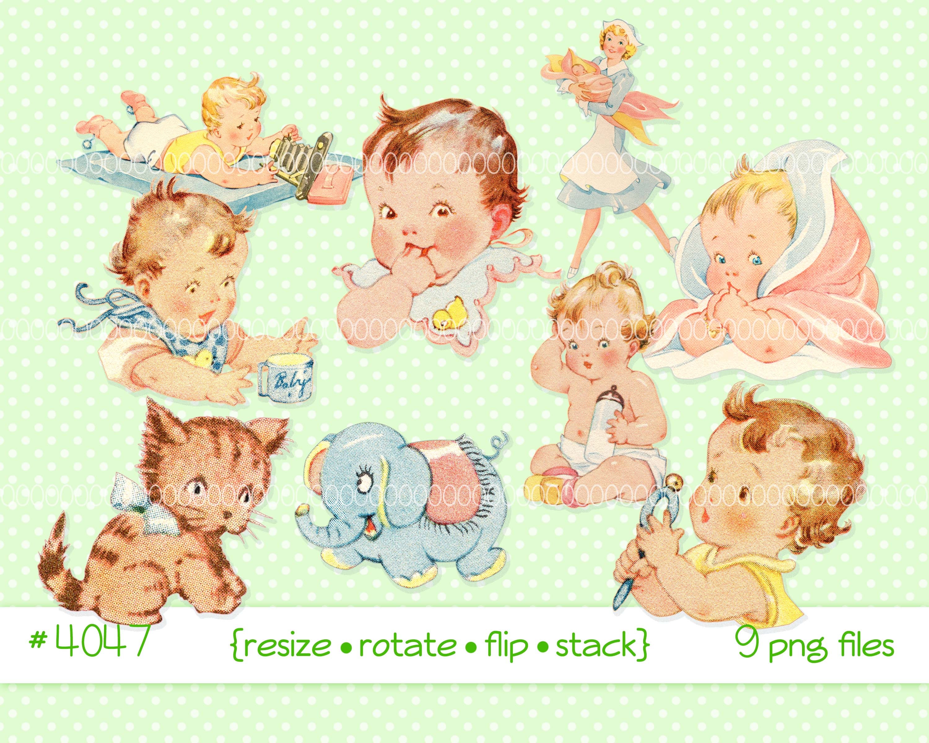 Vintage baby girl clip art DIGITAL DOWNLOAD art printables Home Décor