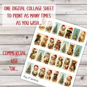 Clipart de cachorrinho de natal, pingente de dominó - filhotes, buldogue francês, golden retriever, boxer - folha de colagem para impressão 8,5 por 11 uso comercial ok