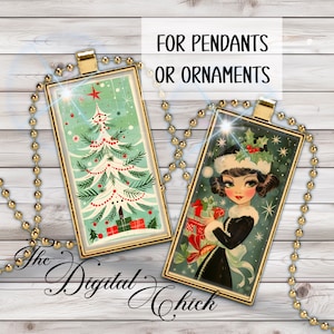 Christmas clipart, 1x2 inch domino, girls, gifts, decorated Christmas trees, bells, holiday printable digital collage sheet, you print