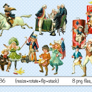 Clipart numérique, téléchargement instantané, vintage 4 juillet Images, drapeau américain, George Washington, pétards, Paul Revere (fichiers PNG) 2036