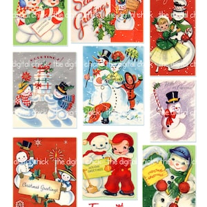 Digital Clipart, instant download, Vintage Snowman couples gifts Vintage Christmas Cards candy canes--8.5 by 11--Digital Collage Sheet  501