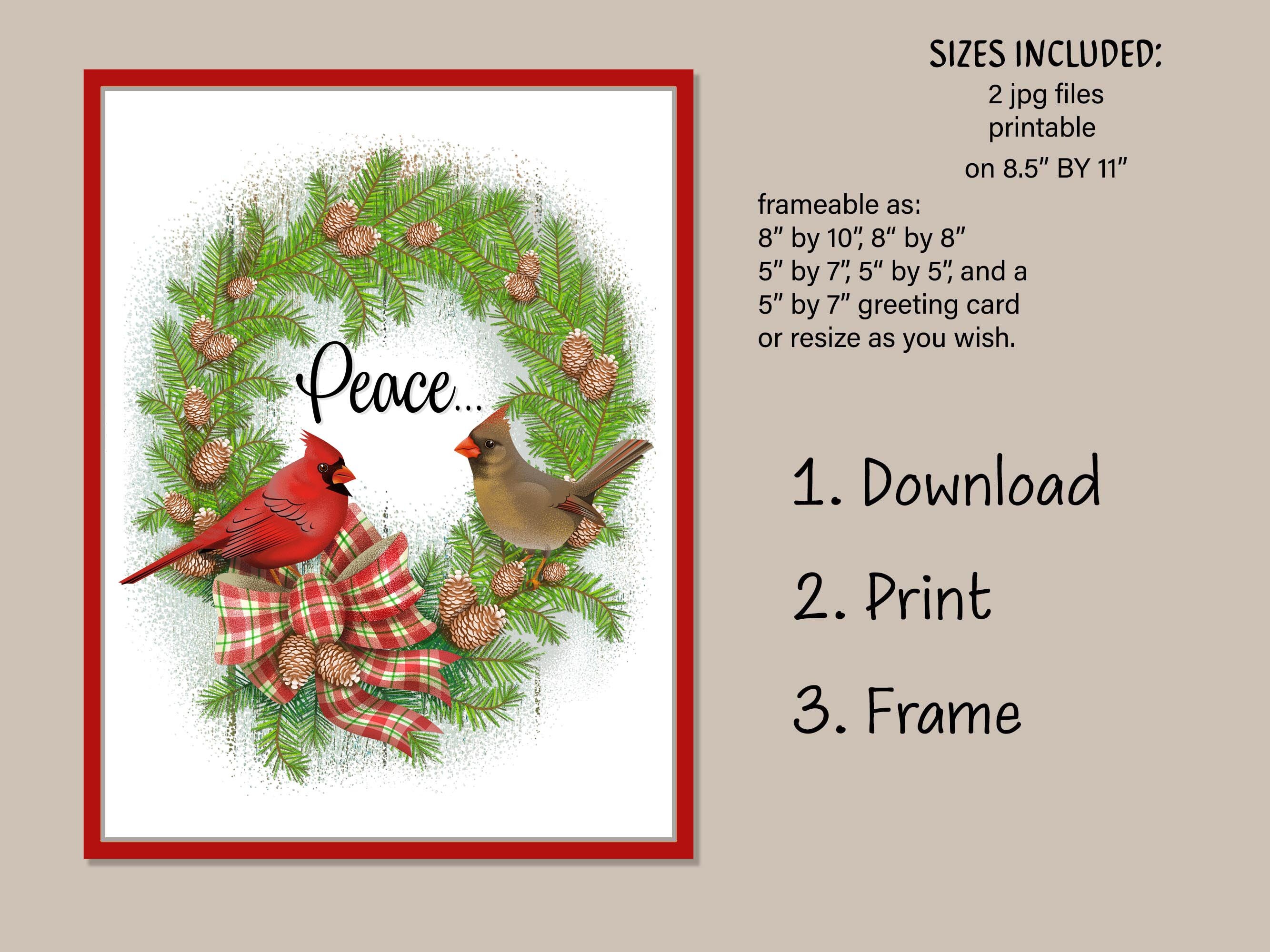 Printable Christmas/winter Wreath PEACE Printable Wall Art | Etsy