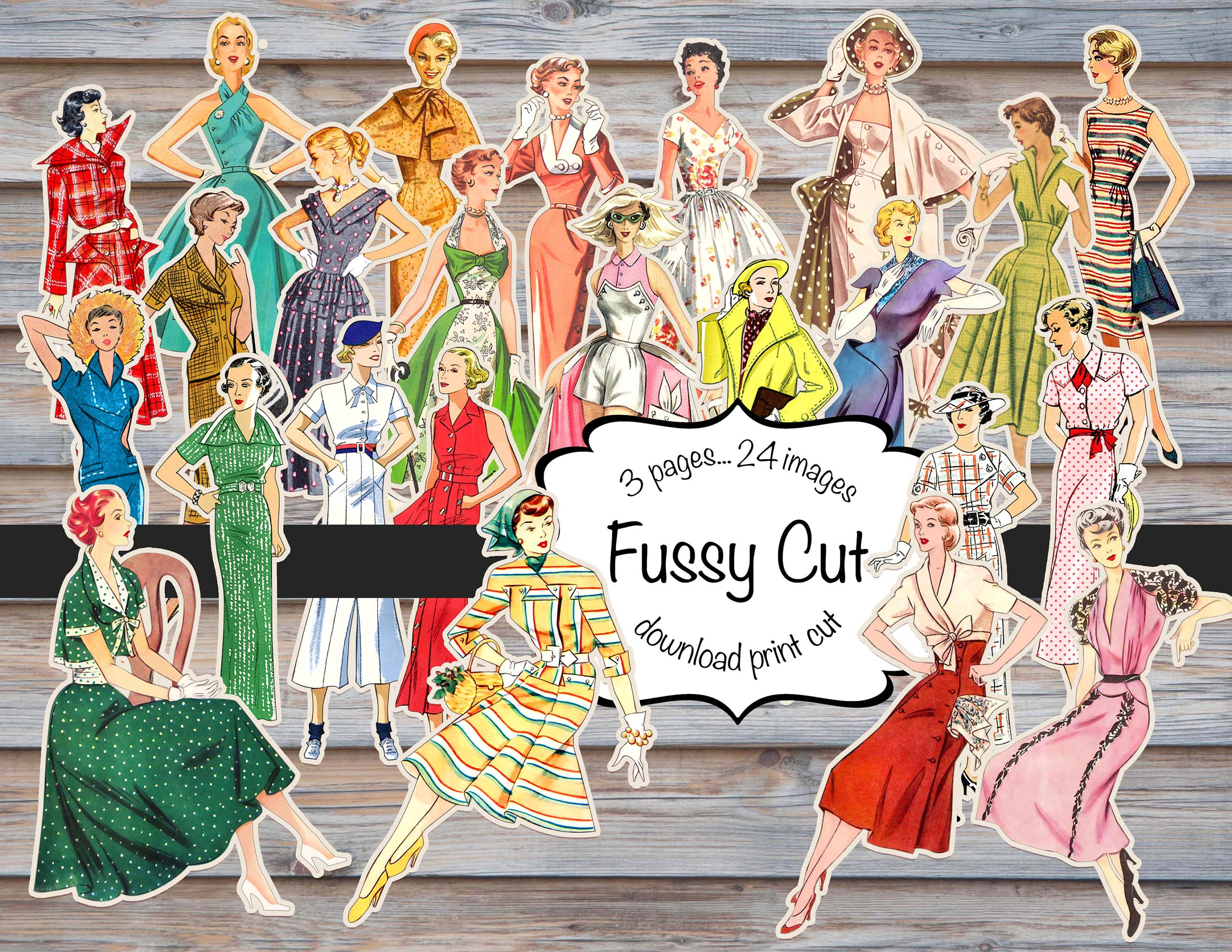 Fussy Cut Vintage Fashion Women Ladies Printable Digital - Etsy