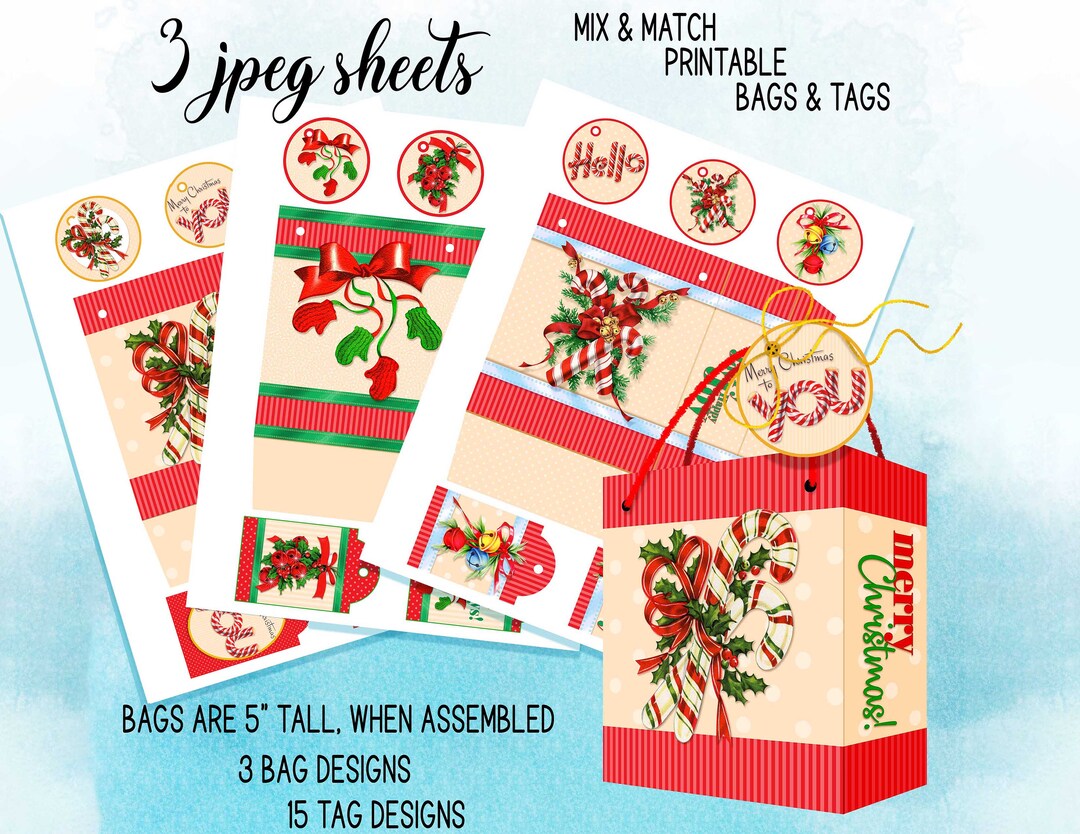 Christmas Gift Bag Tag Print Cut Assemble Instant Etsy UK