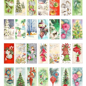 Christmas clipart, instant download, domino pendant--church, bells, ornaments, winter snow--printable digital collage sheet, 8.5 by 11 1374
