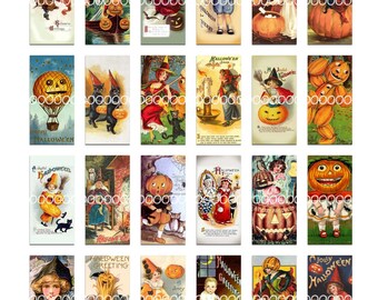 Vintage Victorian Halloween Domino Images - download digitale istantaneo - brutte streghe carine zucche gatti neri lune - (8,5 per 11 pollici) 139