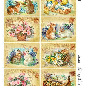 Collage digitale, download istantaneo, immagini di Pasqua d'epoca, uova di pulcini coniglietto di coniglio di Pasqua, fiori--8,5 per 11--Foglio collage digitale 1964