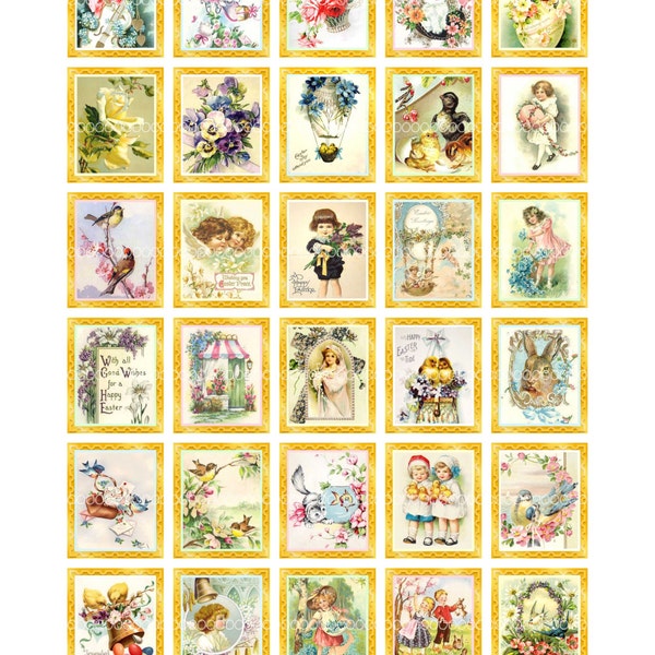Digital Clipart, instant download, Vintage Easter, Spring flowers, eggs, stamps, Children, chicks, digital collage sheet, 8.5by11 1442