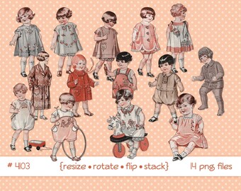 Digital Clipart, instant download, vintage baby clip art, toddlers, infant, baby, girls dresses, coats, sepia 14 printable png files 4103