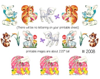 Digital clipart, instant download, Vintage Easter Images, bunnies, lambs, Printables for Cards, Tags--8.5 by 11--Digital Collage Sheet 2008