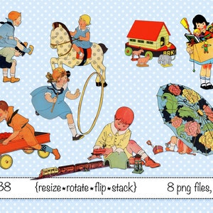 Digitale Clipart, sofortiger Download, Vintage Kinder, spielen, Spiele, Spielzeug, Pony, Kleinkind, Kind, Kind, kleines Mädchen, kleiner Junge--PNG-Dateien 6038