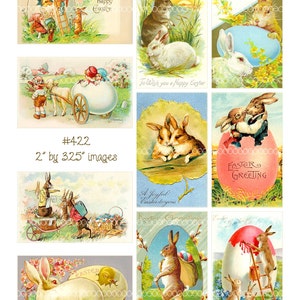 Digitale Clipart, sofortiger Download, Vintage Ostern Bilder, Ostern Kaninchen Hasen, Eier, Blumen, Cart--8.5 von 11---Digital Collage Blatt 422