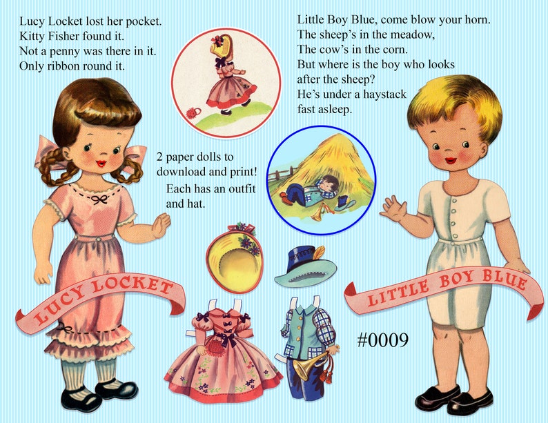 Vintage Nursery Rhyme Paper Dolls Paperdolls and Clothes Etsy