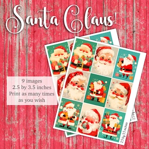 Imágenes prediseñadas de Papá Noel, descarga instantánea, imágenes prediseñadas navideñas, Papá Noel vintage, Kris Kringle, St Nick: hoja de collage digital (8,5 por 11 pulgadas)