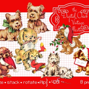 Christmas clipart, digital download, Vintage  puppy dog, scotty dog, cocker spaniel dogs--Printable PNG Files 4261