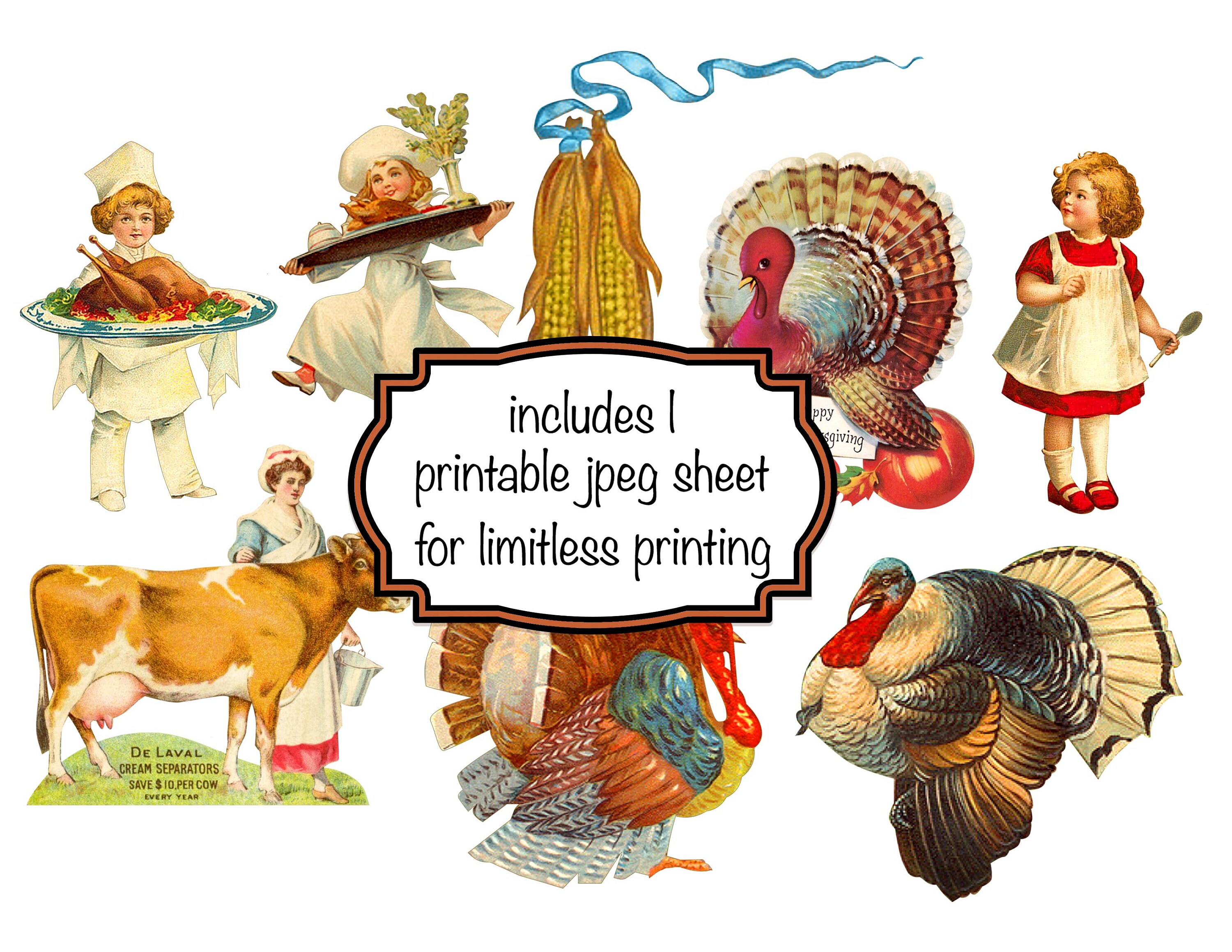 Thanksgiving Clipart, Digital, Instant Download, Vintage Thanksgiving ...