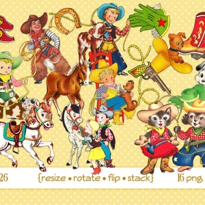 Vintage Cowboy, Cowgirl clipart, cavalo, pônei, potro, bezerro, corda de laço, botas infantis ocidentais para todas as ocasiões Arquivos PNG 5026