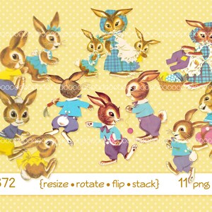 Digitale Cliparts, sofortiger download, Vintage Osterhasen, ClipArt, Osterhasen, Hasenkinder, Hasenkinder, PNG-Dateien 2372