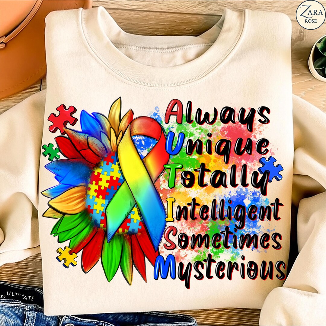 Not Very Smart Ribbon Always Unique Autism PNG, Totally Intelligent Quote Png, Rainbow Puzzle ...