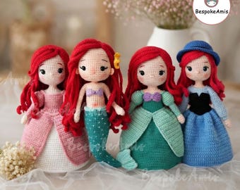 Handmade Princess Ariel Crochet Doll, Little Mermaid Doll, Ariel Mermaid Amigurumi Doll, Baby Girl Plush Toy, Custom Doll For Kids