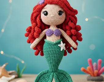 Ariel Princess Crochet Doll, Little Mermaid Amigurumi, Handmade Mermaid Doll, Gift For Girls, Nursery Decor, Baby Shower Gift, Knitted Toy