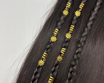 Sun Metal Hair Cuffs, Gold Silver Sunflower Hair Charms, 10pcs Hair Rings Set For Dreadlocks Braids, Viking Hair Accessories, Gift For Her