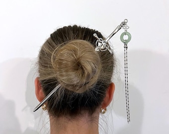Silver Sword Hair Pin, Metal Tassel Hair Stick, Gothic Blade Bun Holder, Gold Hair Fork, Viking Hair Jewelry, Cosplay Hair Accessories